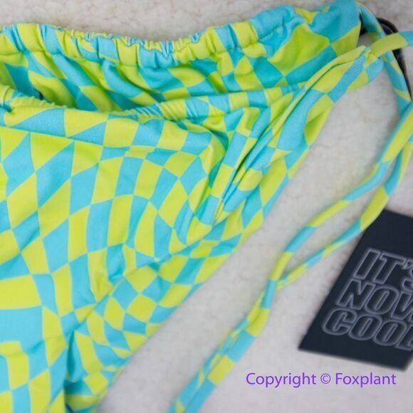 NEW It’s Now Cool x Free People checkered wave lime green blue bikini set,  M - Picture 5 of 16